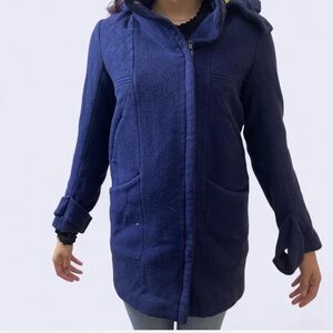 ASOS Dark Blue Hooded Wool Coat